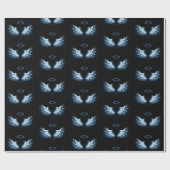 Blue Glows Angel Wings auf schwarzem Hintergrund Geschenkpapier (Flach)
