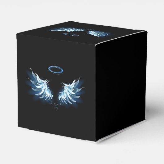Blue Glows Angel Wings auf schwarzem Hintergrund Geschenkschachtel (Rückseite)