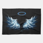 Blue Glows Angel Wings auf schwarzem Hintergrund Geschirrtuch (Horizontal)