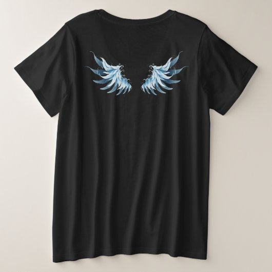 Blue Glows Angel Wings auf schwarzem Hintergrund Große Größe T-Shirt (Design Rückseite)