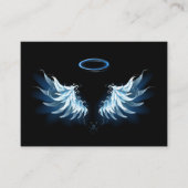 Blue Glows Angel Wings auf schwarzem Hintergrund Hinweiskarte (Vorderseite)