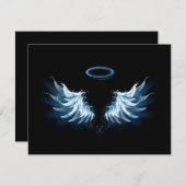 Blue Glows Angel Wings auf schwarzem Hintergrund Hinweiskarte (Vorne/Hinten)