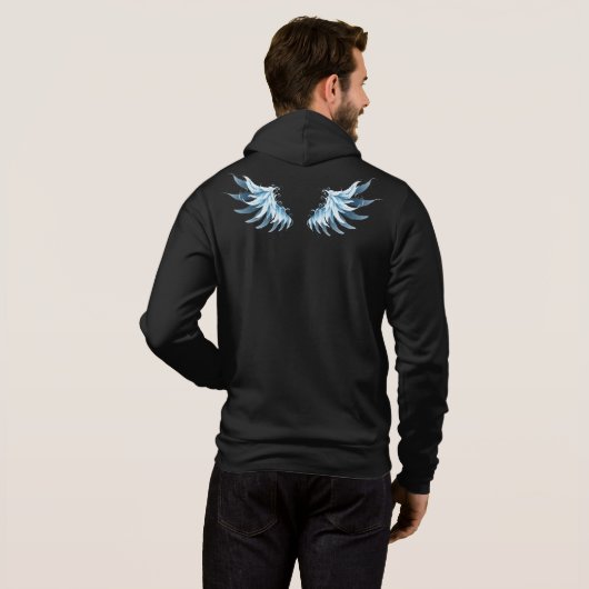 Blue Glows Angel Wings auf schwarzem Hintergrund Hoodie (Schwarz voll)