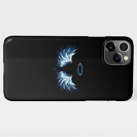 Blue Glows Angel Wings auf schwarzem Hintergrund iPhone Hülle (Rückseite (Horizontal))