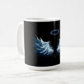 Blue Glows Angel Wings auf schwarzem Hintergrund Kaffeetasse (Vorderseite Links)