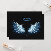 Blue Glows Angel Wings auf schwarzem Hintergrund Karte (Vorderseite/Rückseite Beispiel)