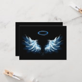 Blue Glows Angel Wings auf schwarzem Hintergrund Karte (Vorderseite/Rückseite Beispiel)