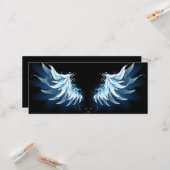 Blue Glows Angel Wings auf schwarzem Hintergrund Karte (Vorderseite/Rückseite Beispiel)