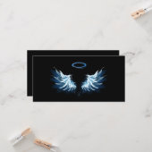 Blue Glows Angel Wings auf schwarzem Hintergrund Karte (Vorderseite/Rückseite Beispiel)