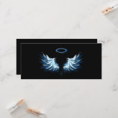 Blue Glows Angel Wings auf schwarzem Hintergrund Karte (Vorderseite/Rückseite Beispiel)