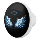 Blue Glows Angel Wings auf schwarzem Hintergrund Keramikknauf (Rechts)