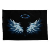 Blue Glows Angel Wings auf schwarzem Hintergrund Kissenbezug (Rückseite-Rechts)