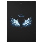 Blue Glows Angel Wings auf schwarzem Hintergrund Klemmbrett (Rückseite)