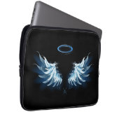 Blue Glows Angel Wings auf schwarzem Hintergrund Laptopschutzhülle (Vorne Rechts)