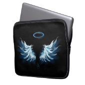Blue Glows Angel Wings auf schwarzem Hintergrund Laptopschutzhülle (Vorderseite Links)