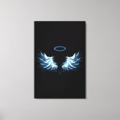 Blue Glows Angel Wings auf schwarzem Hintergrund Leinwanddruck (Vorderseite)