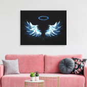 Blue Glows Angel Wings auf schwarzem Hintergrund Leinwanddruck (Insitu (Wohnzimmer))