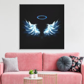 Blue Glows Angel Wings auf schwarzem Hintergrund Leinwanddruck (Insitu (Wohnzimmer))
