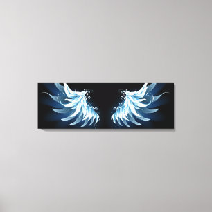 Blue Glows Angel Wings auf schwarzem Hintergrund Leinwanddruck