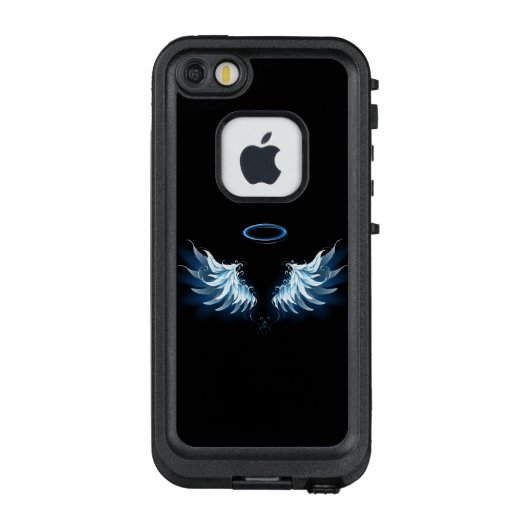 Blue Glows Angel Wings auf schwarzem Hintergrund LifeProof iPhone Hülle (Rückseite)