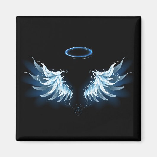 Blue Glows Angel Wings auf schwarzem Hintergrund Magnet (Vorne)