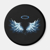 Blue Glows Angel Wings auf schwarzem Hintergrund Magnet (Vorne)