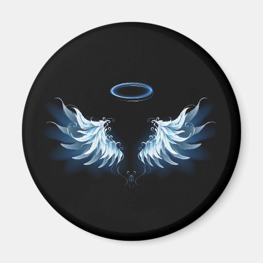 Blue Glows Angel Wings auf schwarzem Hintergrund Magnet (Vorne)
