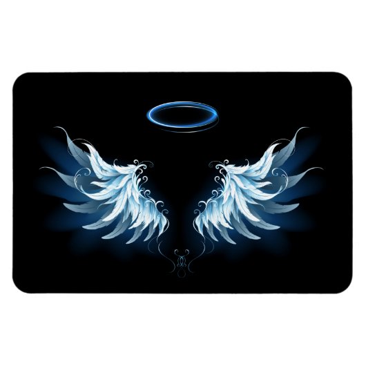 Blue Glows Angel Wings auf schwarzem Hintergrund Magnet (Horizontal)