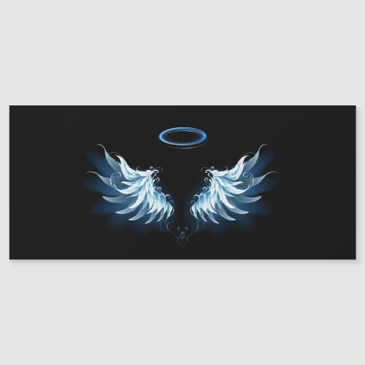 Blue Glows Angel Wings auf schwarzem Hintergrund Magneteinladung (Vorderseite)