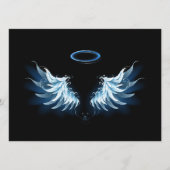 Blue Glows Angel Wings auf schwarzem Hintergrund Menükarte (Vorderseite)