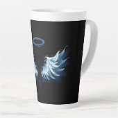 Blue Glows Angel Wings auf schwarzem Hintergrund Milchtasse (Rechte Ecke)