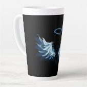 Blue Glows Angel Wings auf schwarzem Hintergrund Milchtasse (Linke Ecke)