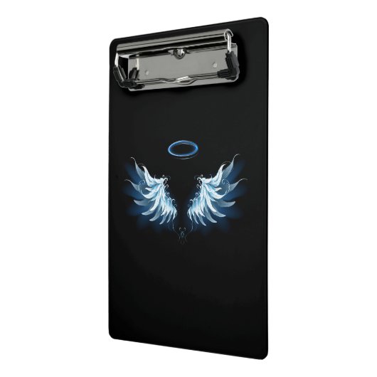 Blue Glows Angel Wings auf schwarzem Hintergrund Mini Klemmbrett (Gewinkelt2)
