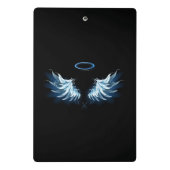 Blue Glows Angel Wings auf schwarzem Hintergrund Mini Klemmbrett (Rückseite)