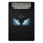 Blue Glows Angel Wings auf schwarzem Hintergrund Mini Klemmbrett (Vorderseite)