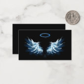 Blue Glows Angel Wings auf schwarzem Hintergrund Mitteilungskarte (Vorderseite/Rückseite Beispiel)