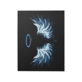 Blue Glows Angel Wings auf schwarzem Hintergrund Notizblock (Rotiert)