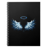 Blue Glows Angel Wings auf schwarzem Hintergrund Notizblock (Vorderseite)