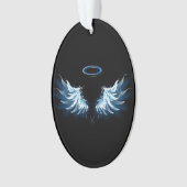 Blue Glows Angel Wings auf schwarzem Hintergrund Ornament (Vorderseite)
