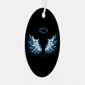 Blue Glows Angel Wings auf schwarzem Hintergrund Ornament Aus Metall (Vorderseite Rechts)