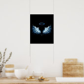 Blue Glows Angel Wings auf schwarzem Hintergrund Poster (Küche)