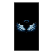 Blue Glows Angel Wings auf schwarzem Hintergrund Poster (Vorderseite)