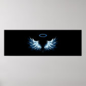 Blue Glows Angel Wings auf schwarzem Hintergrund Poster (Vorne)