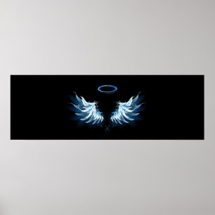 Blue Glows Angel Wings auf schwarzem Hintergrund Poster
