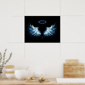 Blue Glows Angel Wings auf schwarzem Hintergrund Poster (Küche)