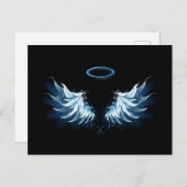 Blue Glows Angel Wings auf schwarzem Hintergrund Postkarte (Vorne/Hinten)