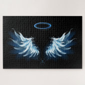 Blue Glows Angel Wings auf schwarzem Hintergrund Puzzle (Horizontal)