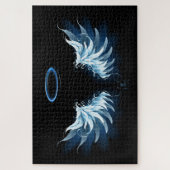Blue Glows Angel Wings auf schwarzem Hintergrund Puzzle (Vertikal)