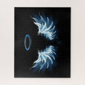 Blue Glows Angel Wings auf schwarzem Hintergrund Puzzle (Vertikal)