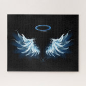 Blue Glows Angel Wings auf schwarzem Hintergrund Puzzle (Horizontal)